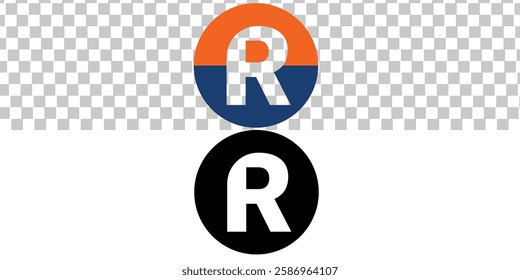 Initial Letter R Logo. Orange and Blue Ellipse  Shape Origami Style isolated on transparent and white Background. Flat Vector Logo Design Template Element for Business and Branding Logos