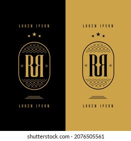 Initial Letter R Logo. Letter R RR Monogram Vintage Retro Isolated on Double Background. Design Vector Illustration