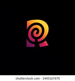 Initial Letter R Logo with Spiral Element