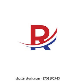 initial letter r logo swoosh red and blue color