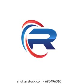 initial letter R logo swoosh red blue