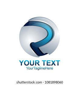 Initial letter R logo template colored blue circle sphere design for business and company identity