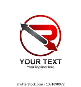 Initial letter R logo template colored red circle arrow design for business and company identity