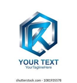 Initial letter R logo template colored blue hexagon design for business and company identity