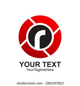 Initial letter R logo template colored black red circle design for business and company identity