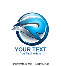 Initial letter R logo template colored blue circle swoosh design for business and company identity