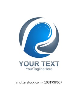 Initial letter R logo template colored blue circle swoosh design for business and company identity