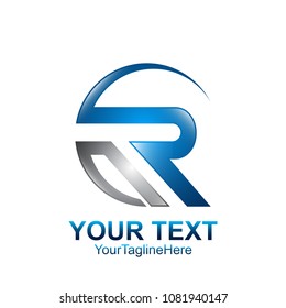 Initial letter R logo template colored grey blue swoosh design for business and company identity