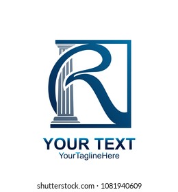 Initial letter R logo template colored blue silver square design for business and company identity