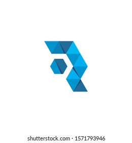 Initial letter R logo template with modern low poly triangle in flat design illustration