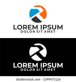 Initial letter R logo template with modern circle tile stone illustration in flat design pictogram symbol