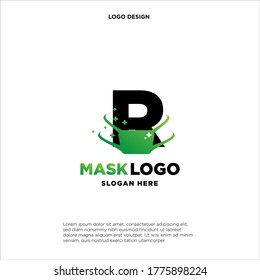 Letra inicial Plantilla de logotipo R con máscara o ilustración de pantalla en un símbolo monograma de diseño plano
