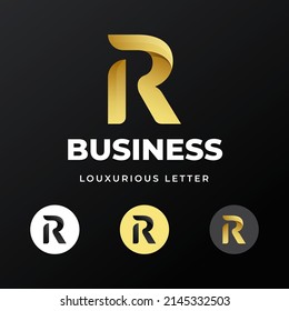 initial letter R logo template design with gold gradient concept luxury for business company
