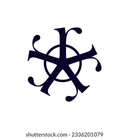 Initial letter r logo template with sacred geometric pentagram in flat design monogram symbol