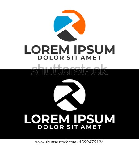 Initial letter R logo template with modern circle tile stone illustration in flat design pictogram symbol