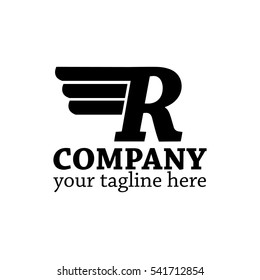 Initial Letter R Logo With Vector Wings Icon Black
