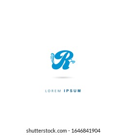 Initial Letter R Logo with water drop Elements. Vector design template elements. Aqua Logo