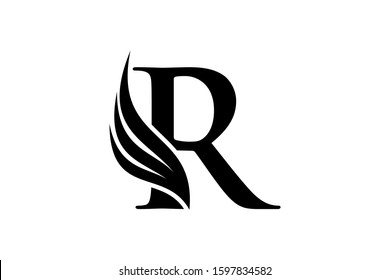 Initial letter R logo and wings symbol. Wings design element,  initial Letter R logo Icon, Initial Logo Template