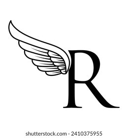 Initial letter R logo and wings symbol vector
