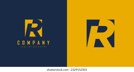 Initial Letter R Logo. Yellow and Blue Square Shape with Negative Space R Letter inside isolated on Double Background. Flat Vector Logo Design Template Element for Business and Branding Logos.