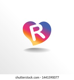 Initial Letter R with Love or Heart Shape