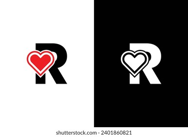Initial Letter R Love Logo Design. Letter R Valentine logos vector, modern logo, Logo Designs Vector Illustration Template.