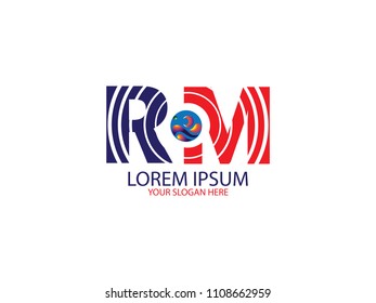 Initial Letter R and M circle line red and blue color Design Logo Vector Graphic Branding Letter Element.