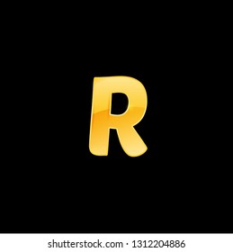 Initial Letter R with metallic texture, trendy, 3d Glossy, metal texture, Gold, steel and realistic shadow based alphabet logo for company identity, isolated on black background.