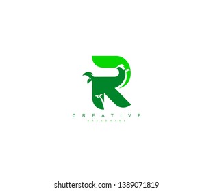 Initial Letter R Modern Green Leaves Stylish Creative Logo