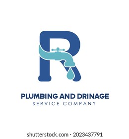 Initial Letter R for Modern Plumbing Drainage, Sanitation Home Repair, Maintenance Service Company Logo design Idea. Pipe Service Business Logo