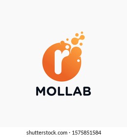 initial Letter R with molecule element. Lab Logo Design concept. Design Vector with Dots and Bubbles. perfect for technology, digital, software, network and science brand. - vector