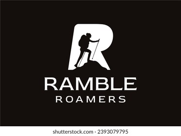 Initial Letter R Mountain Hiking Trail Outdoor Activity Logo Icon Design Illustration