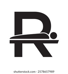 Initial Letter R MRI Symbol Of Medical MRI Procedure Vector Template. Tomography Sign