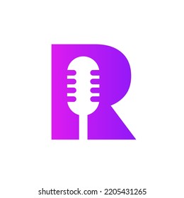 Logo für den Anfangsbuchstaben R. Dj Symbol Podcast Logo kombiniert mit Mikrofon-Vektorvorlage