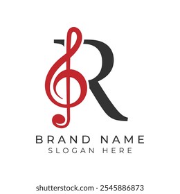 Initial Letter R with musical note Style icon. Alphabet R Music logo design