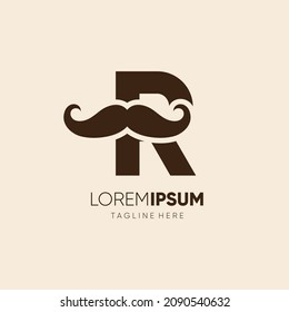 Initial Letter R Mustache Logo Design Vector Icon Graphic Emblem Illustration