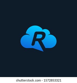initial letter R negative space in Sky Cloud element. Technology Hosting Domain BlockChain Server Logo Design - Vector
