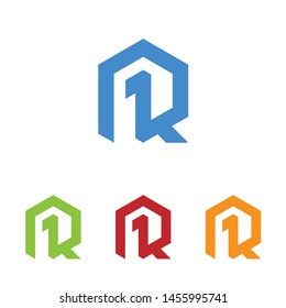 Initial letter R and number 1 logo design vector