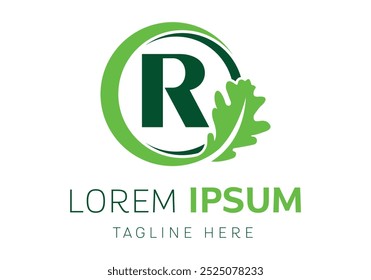 initial letter R oak leaf in a circle logo design Vector