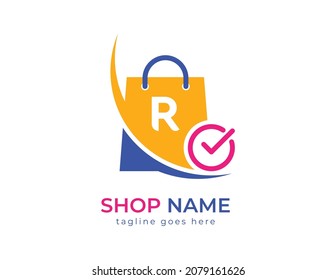 initial letter R on shopping bag. Abstract shopping logo. Online shop logo. Vector logo template