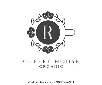 Anfangsbuchstabe R Bio-Kaffee-Logo Symbol-Design Vektor.