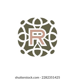 Initial letter R ornamental elegant pattern emblem frame logo