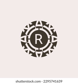 Initial letter R ornamental medal abstract relief logo