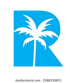 Initial Letter R Palm Logo Design Vector Template