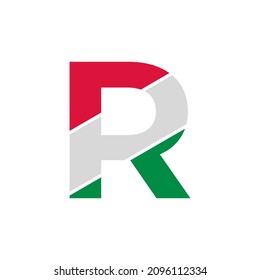 Initial Letter R Paper Cutout with Italian Flag Color Logo Design Template