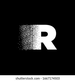 Diseño del logotipo de efectos de partículas de la letra inicial R