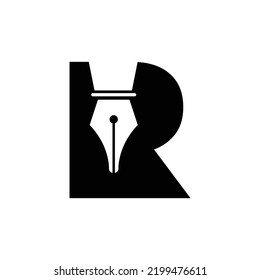 Initial Letter R Pen Nib Icon For Education Logo and Law Symbol Vector Template Based Alphabet