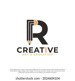 Initial Letter R with Pencil Logo Design Icon Template Element