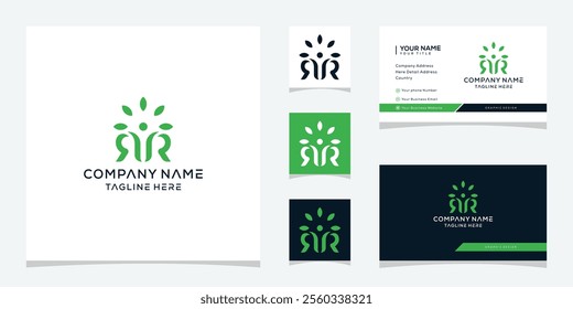 Initial letter R people health wellness logo design, business card vector template