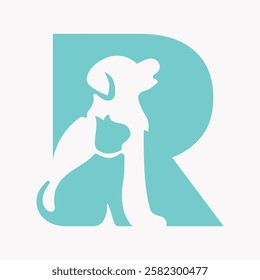 Initial Letter R Pet Care Logo Design Concept With Dog Symbol